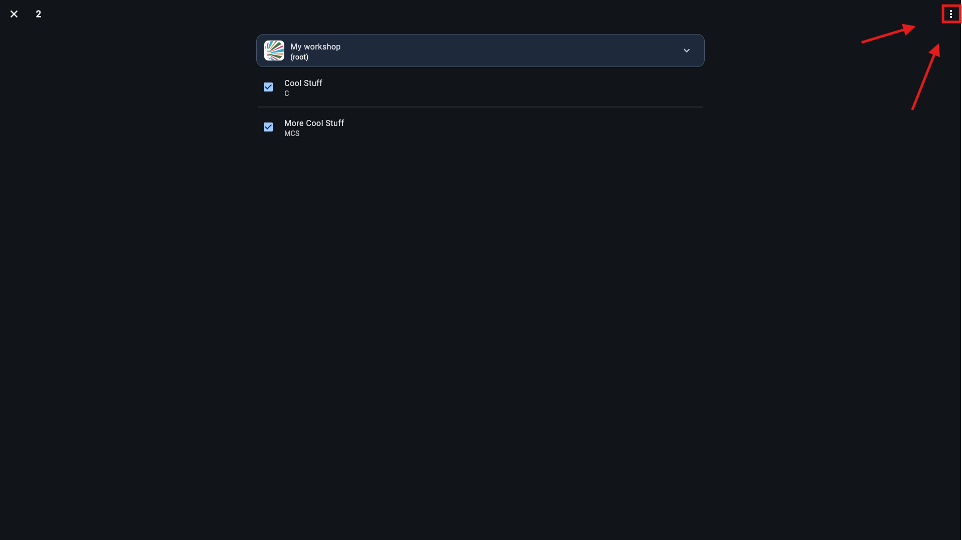 Crate options menu